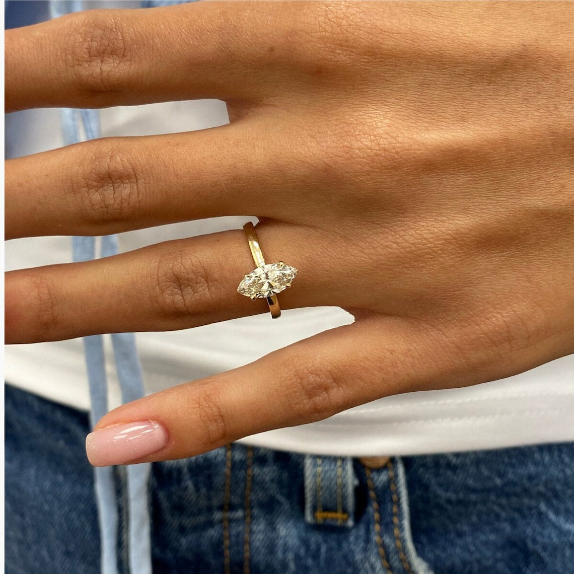 1.01 CT Marquise Moissanite Hidden Halo Engagement Ring