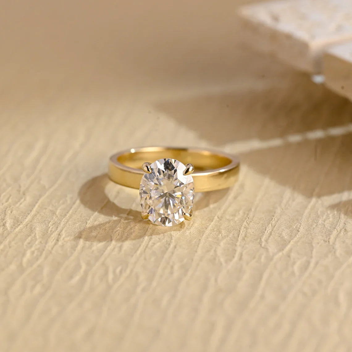 2.0 CT Oval Cut Wide Band Solitaire Moissanite Engagement Rin