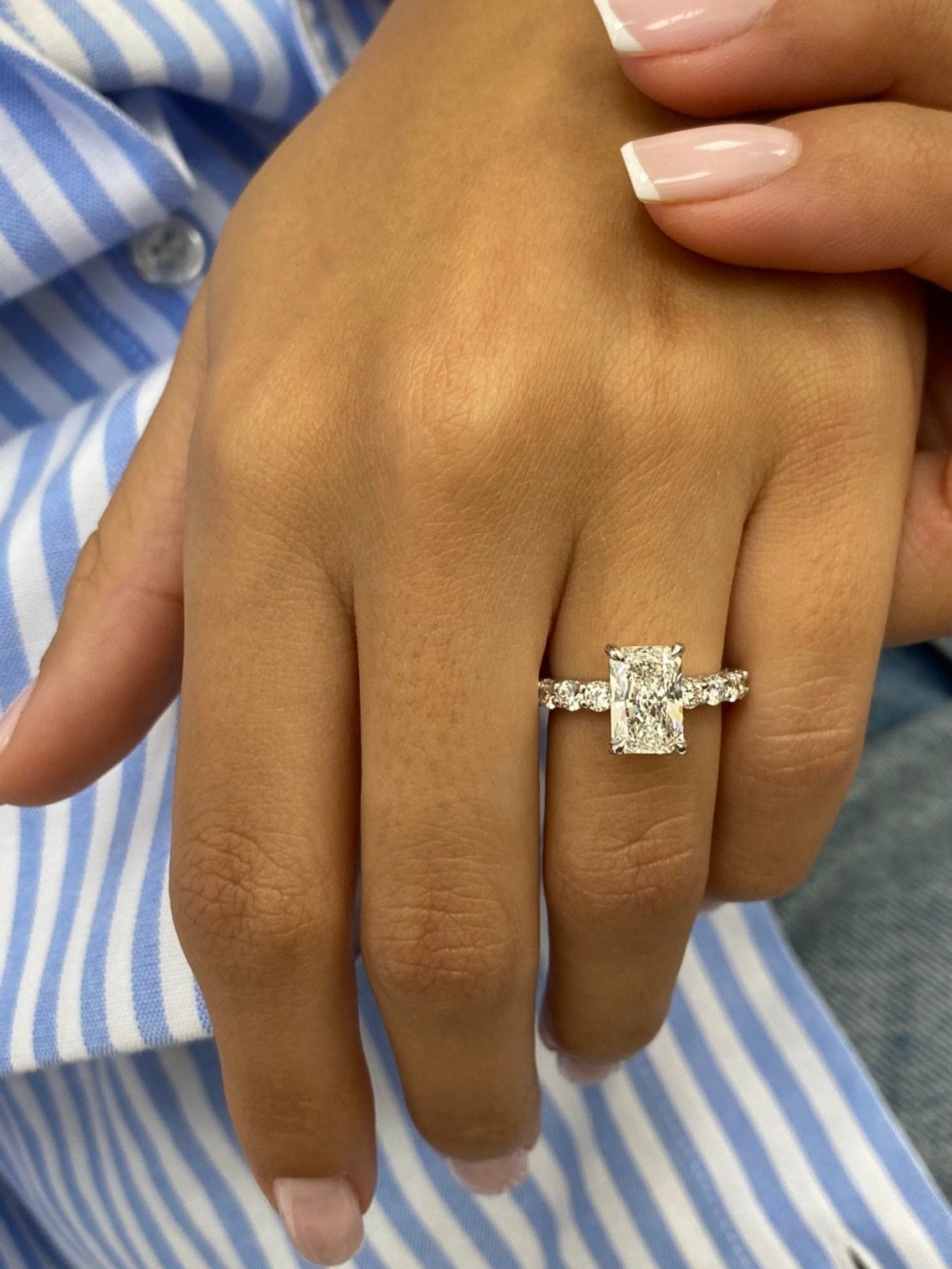 2.0 CT Radiant Moissanite Pave Setting Engagement Ring