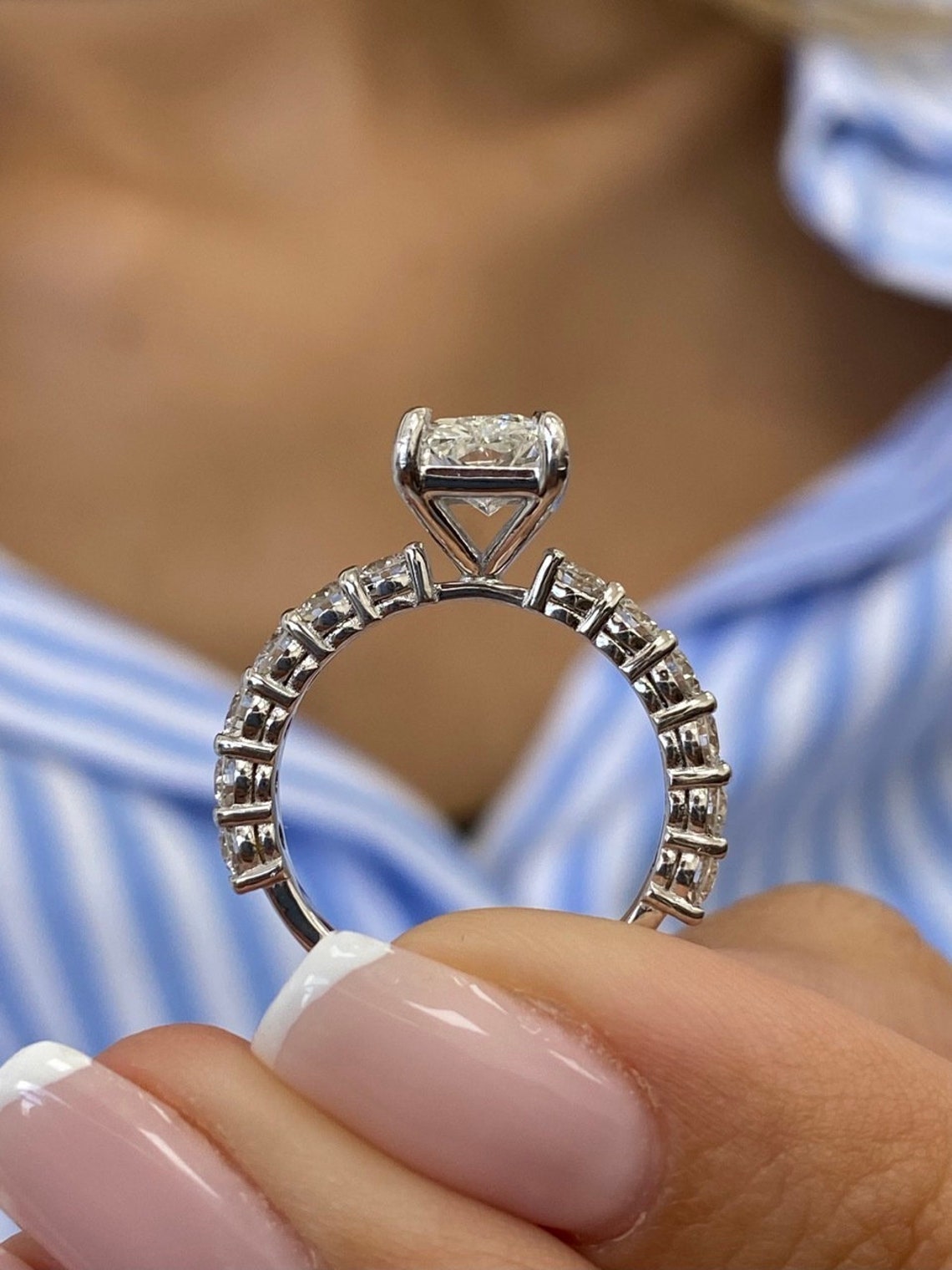 2.0 CT Radiant Moissanite Pave Setting Engagement Ring