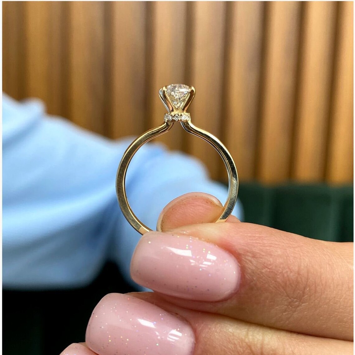 1.01 CT Marquise Moissanite Hidden Halo Engagement Ring