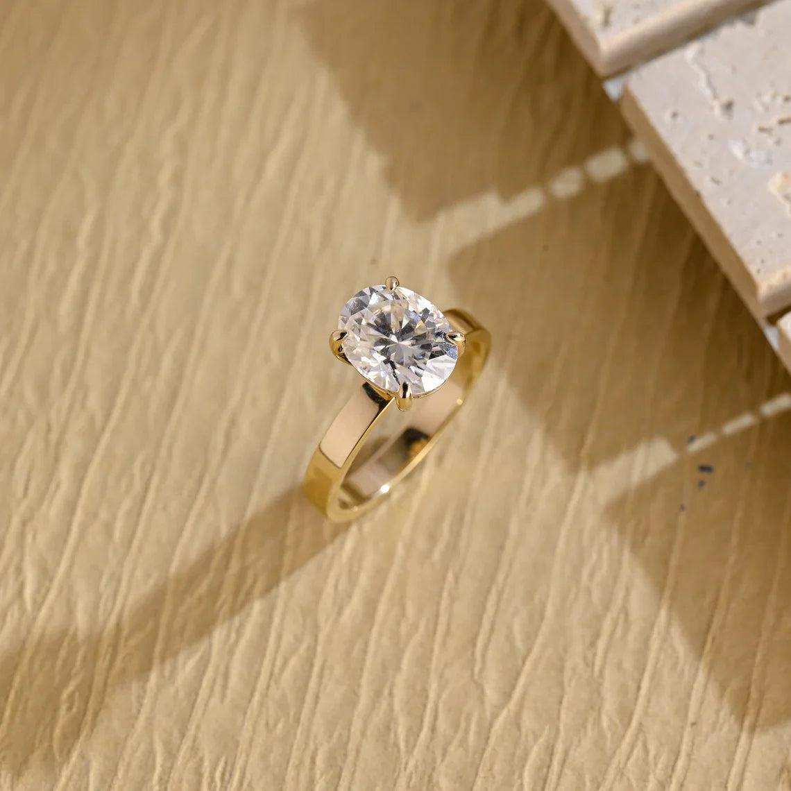 2.0 CT Oval Cut Wide Band Solitaire Moissanite Engagement Rin