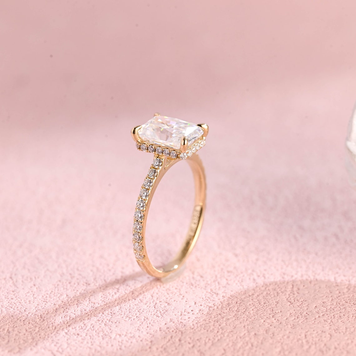 3.0 CT Radiant Moissanite Hidden Halo Pave Setting Engagement Ring