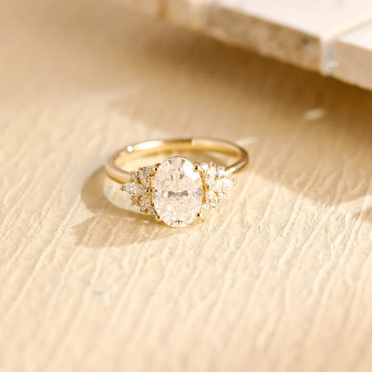 3.0 CT Oval Cut Cluster Diamond Moissanite Engagement Ring