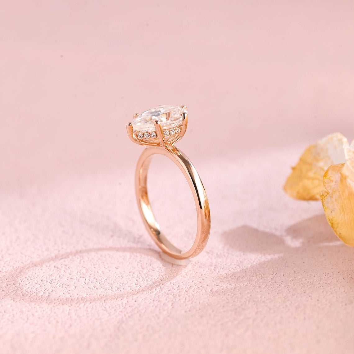 2.0 CT Pear Moissanite Hidden Halo Engagement Ring