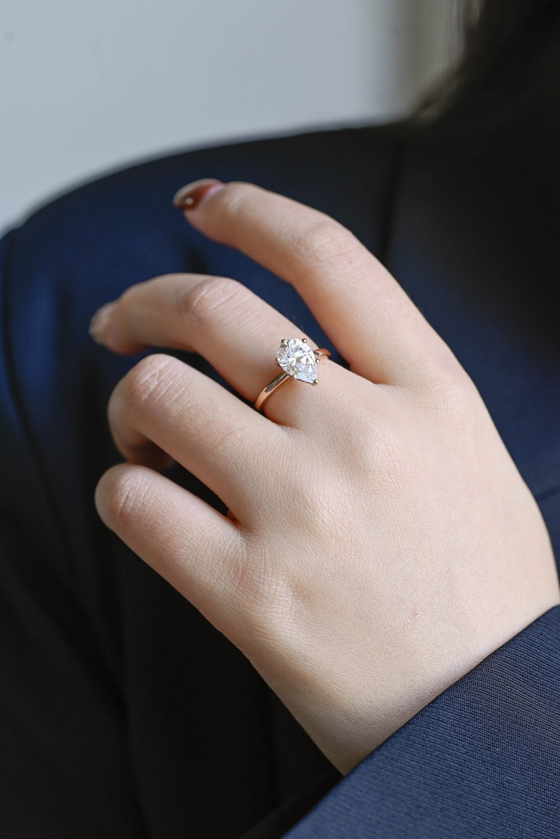 2.0 CT Pear Moissanite Hidden Halo Engagement Ring