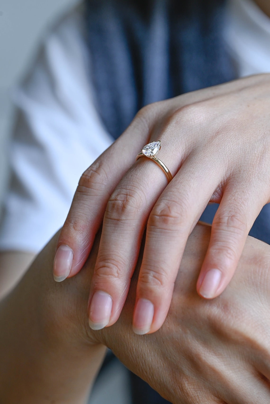1.5 CT Pear Moissanite Solitaire Engagement Ring