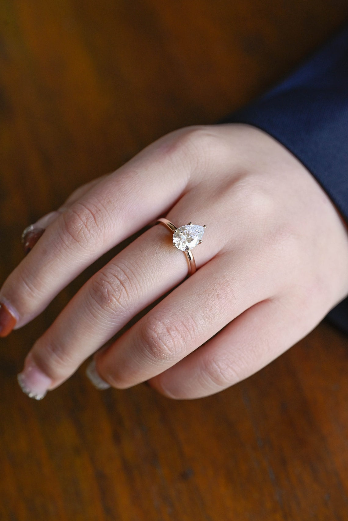 2.0 CT Pear Moissanite Hidden Halo Engagement Ring