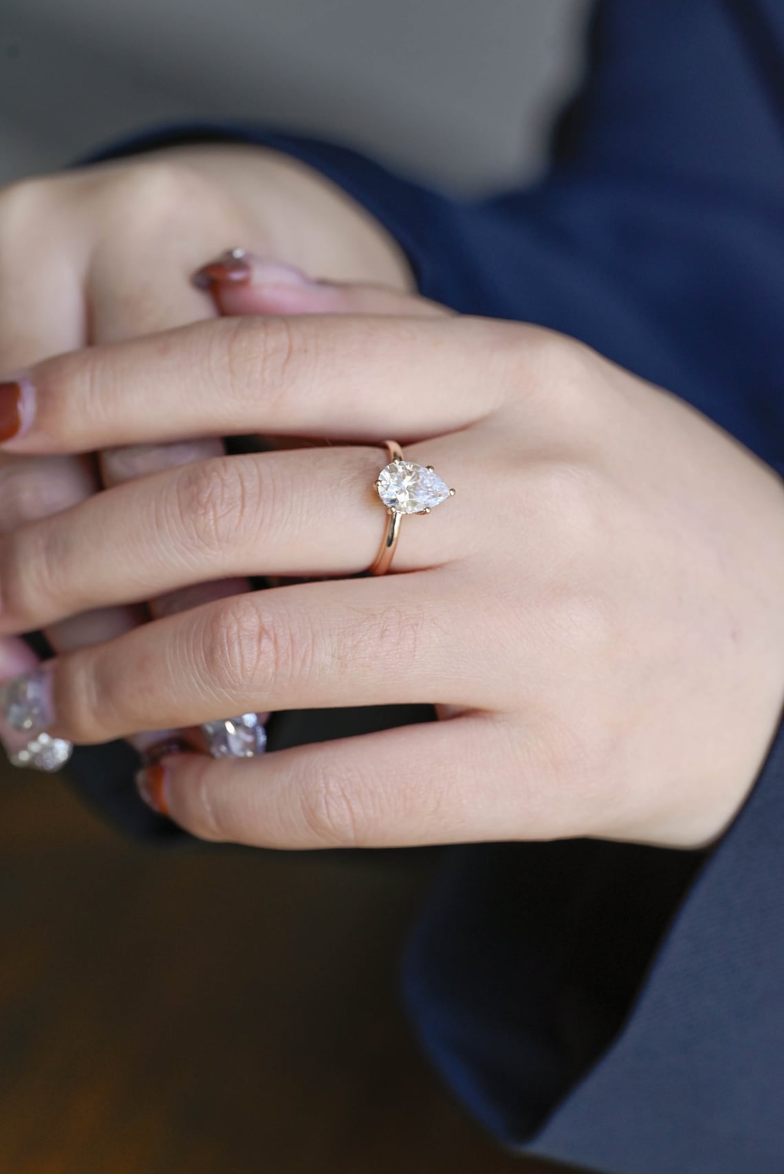 2.0 CT Pear Moissanite Hidden Halo Engagement Ring
