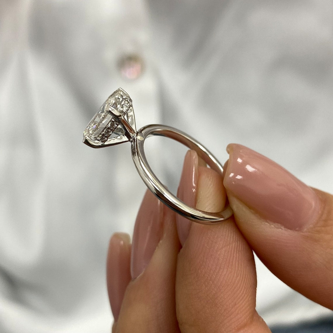 1.50 CT Oval Moissanite Hidden Halo Engagement Ring