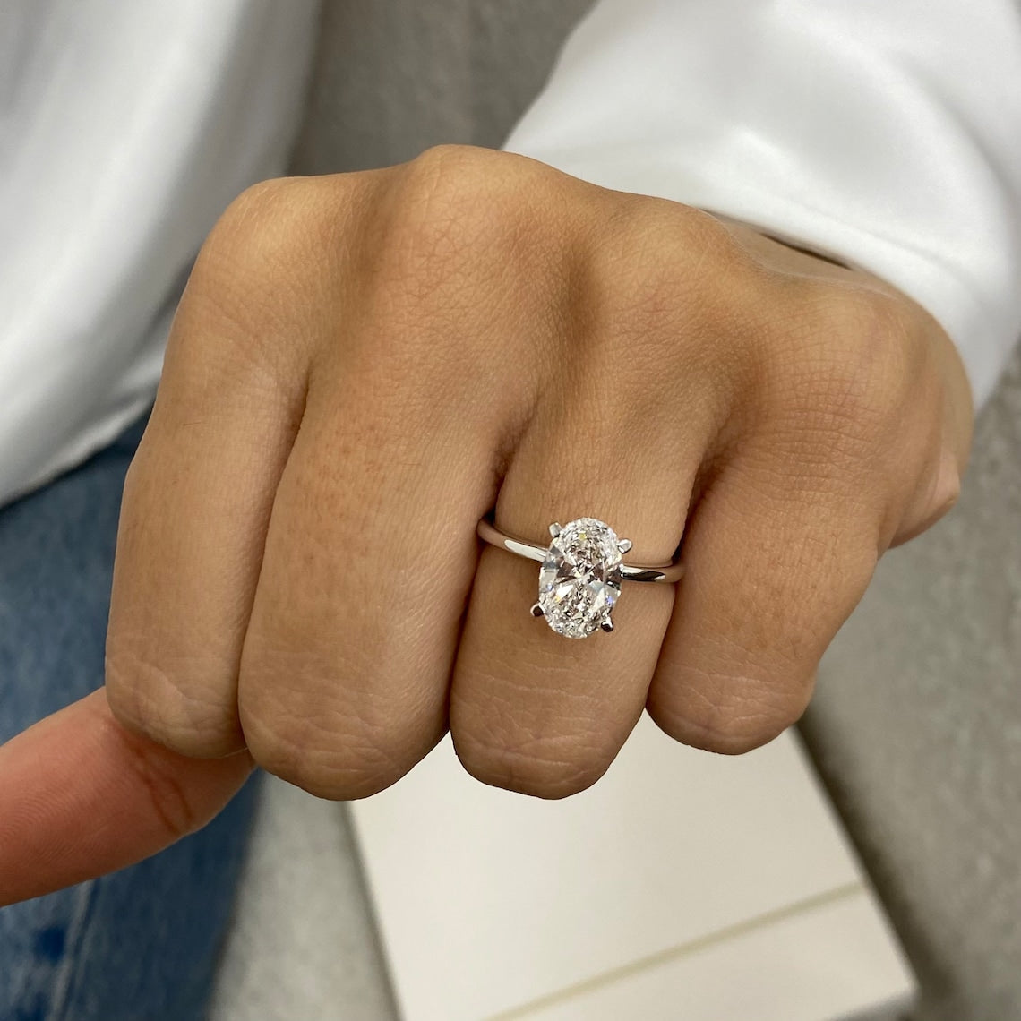 1.50 CT Oval Moissanite Hidden Halo Engagement Ring