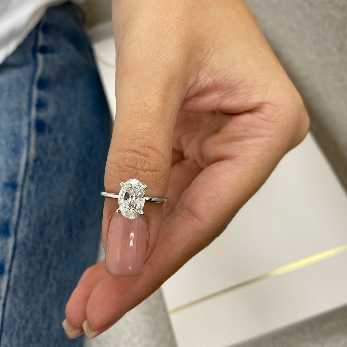 1.50 CT Oval Moissanite Hidden Halo Engagement Ring