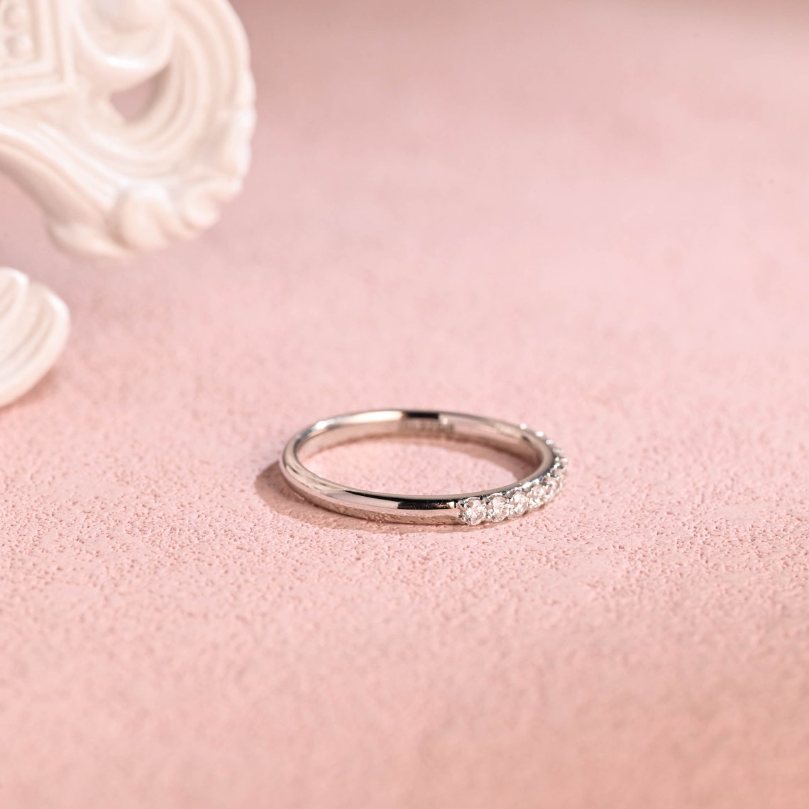 0.35 TCW Round Moissanite Minimalist Wedding Band