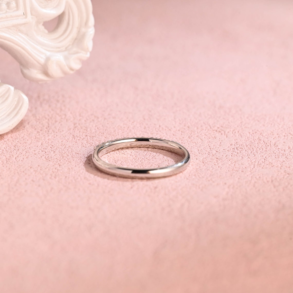 0.35 TCW Round Moissanite Minimalist Wedding Band