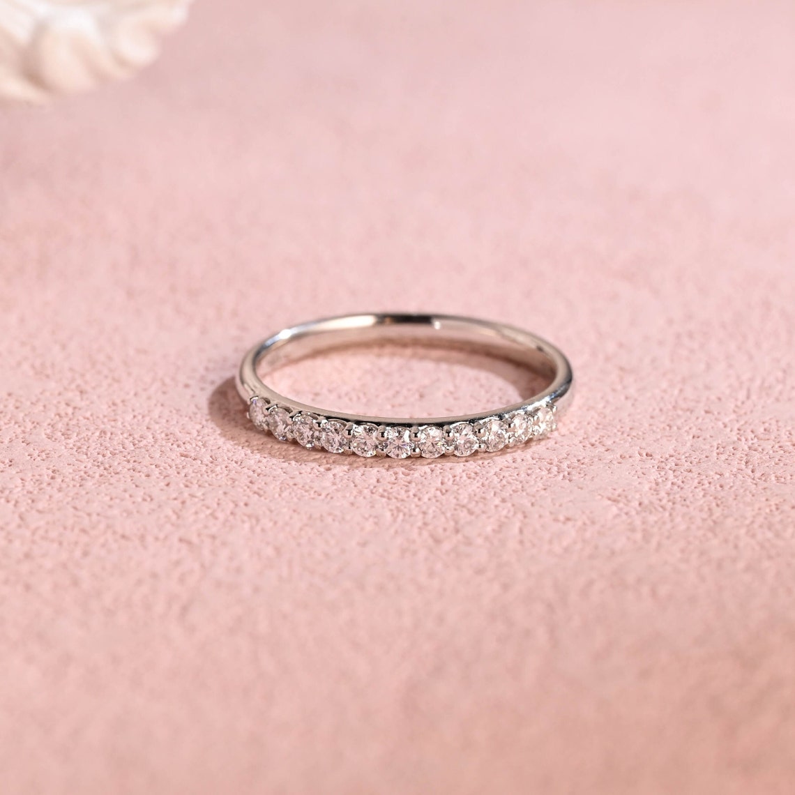 0.35 TCW Round Moissanite Minimalist Wedding Band