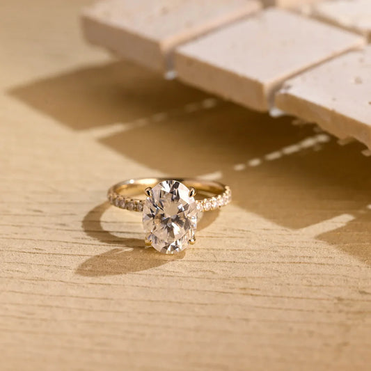 3.0 CT Oval Cut Hidden Halo Moissanite Engagement Ring