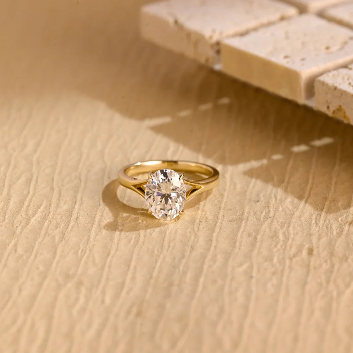 1.0 CT Oval Cut Split Shank Solitaire Moissanite Engagement Ring