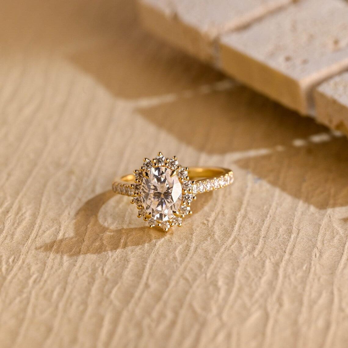 1.50 CT Oval Cut Halo Pave Setting Moissanite Engagement Ring