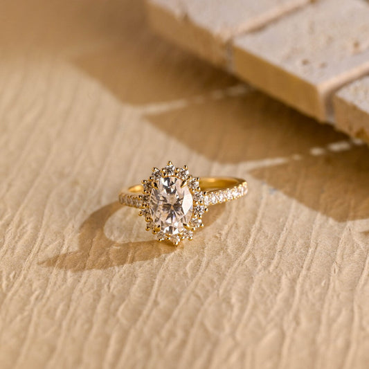 1.50 CT Oval Cut Halo Pave Setting Moissanite Engagement Ring