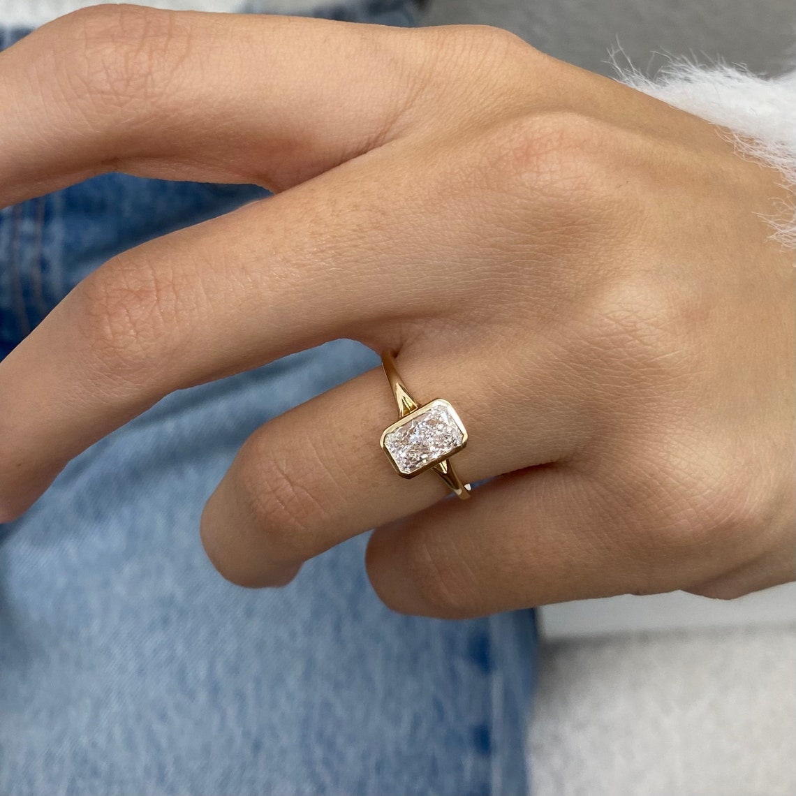 2.0 CT Radiant Moissanite Bezel Solitaire Engagement Ring