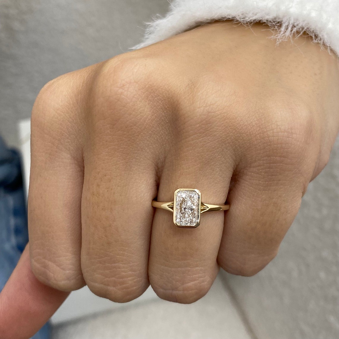 2.0 CT Radiant Moissanite Bezel Solitaire Engagement Ring