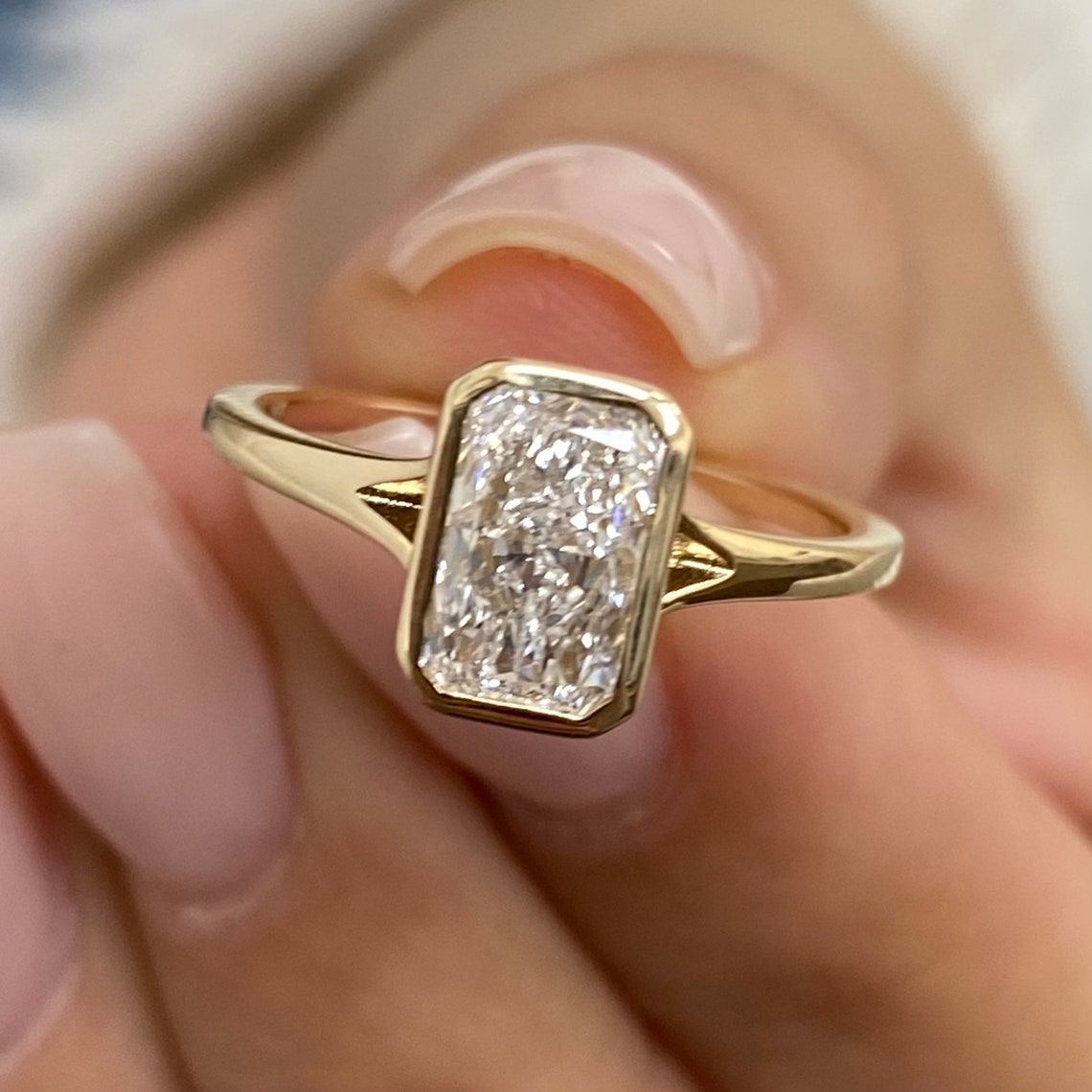 2.0 CT Radiant Moissanite Bezel Solitaire Engagement Ring