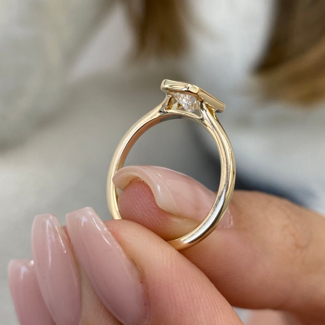 2.0 CT Radiant Moissanite Bezel Solitaire Engagement Ring