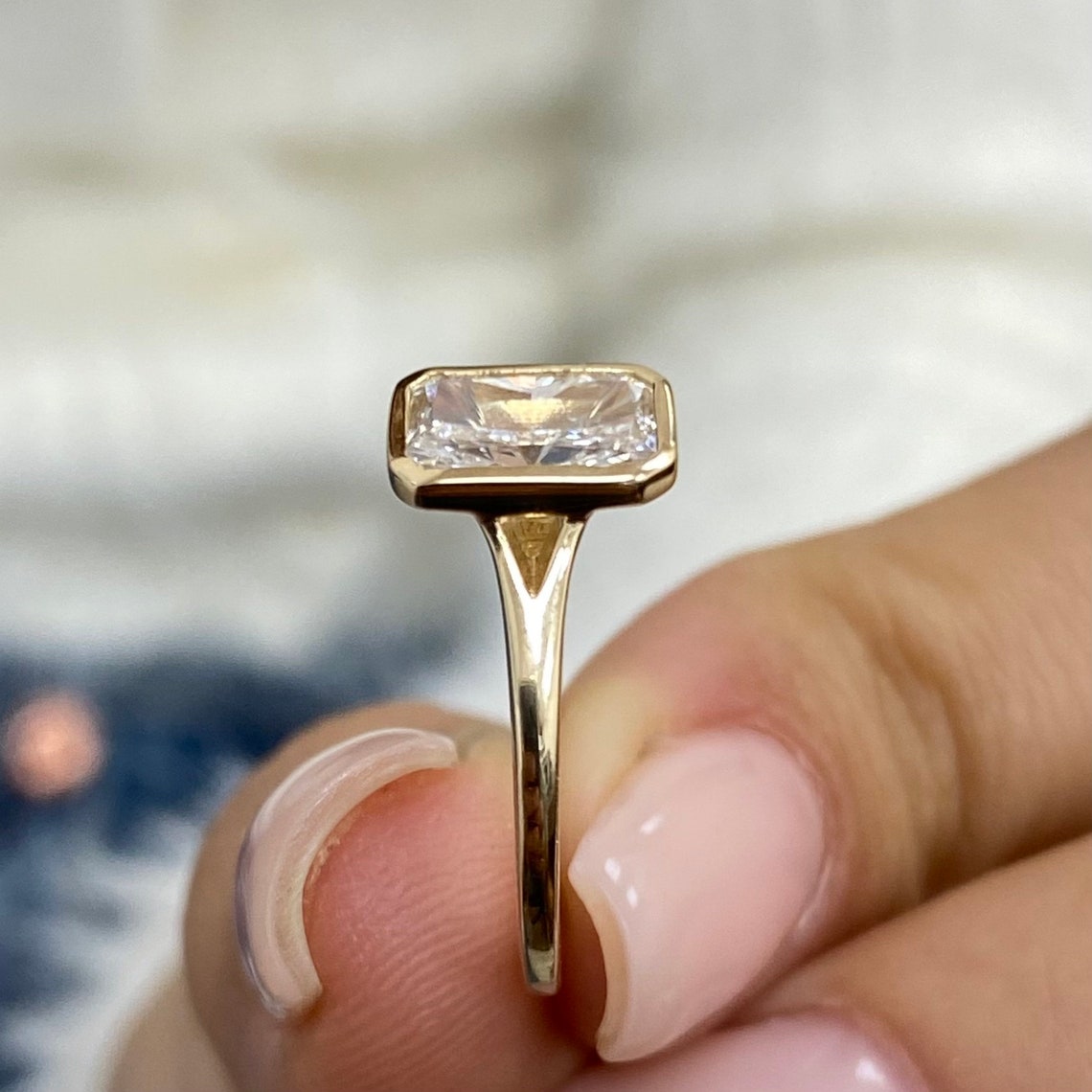 2.0 CT Radiant Moissanite Bezel Solitaire Engagement Ring