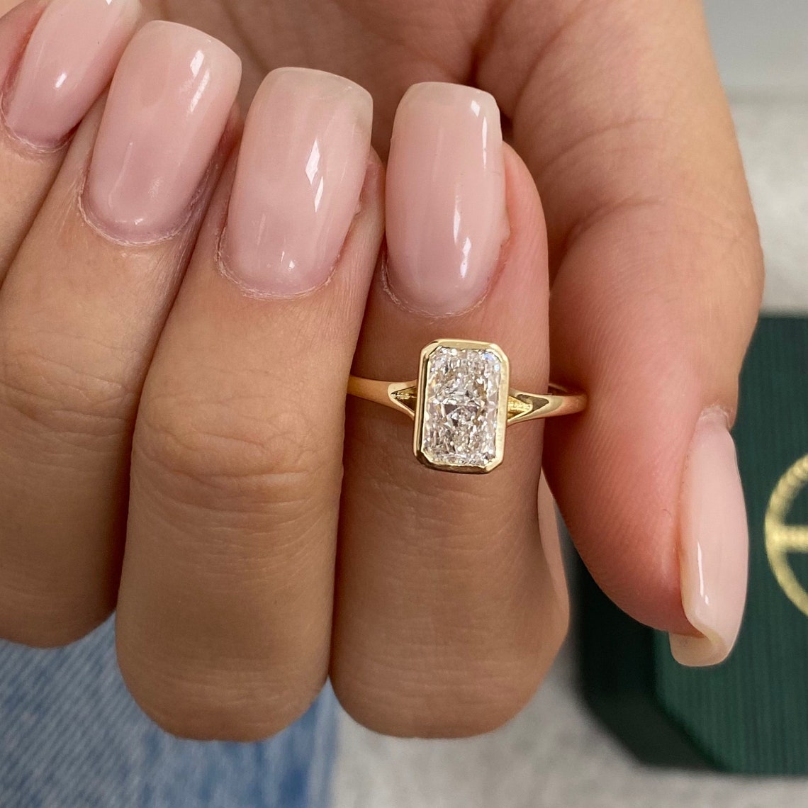 2.0 CT Radiant Moissanite Bezel Solitaire Engagement Ring