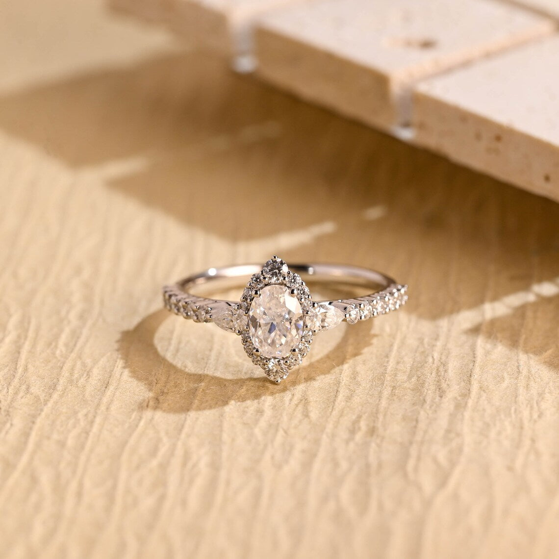 1.0 CT Oval Cut Cluster Diamond Moissanite Engagement Ring