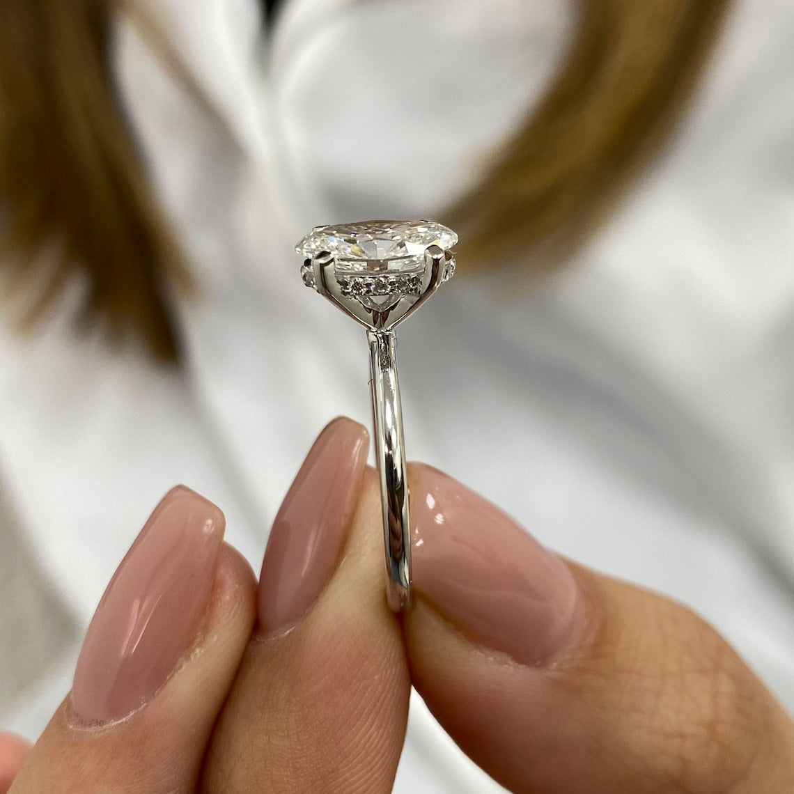 1.50 CT Oval Moissanite Hidden Halo Engagement Ring