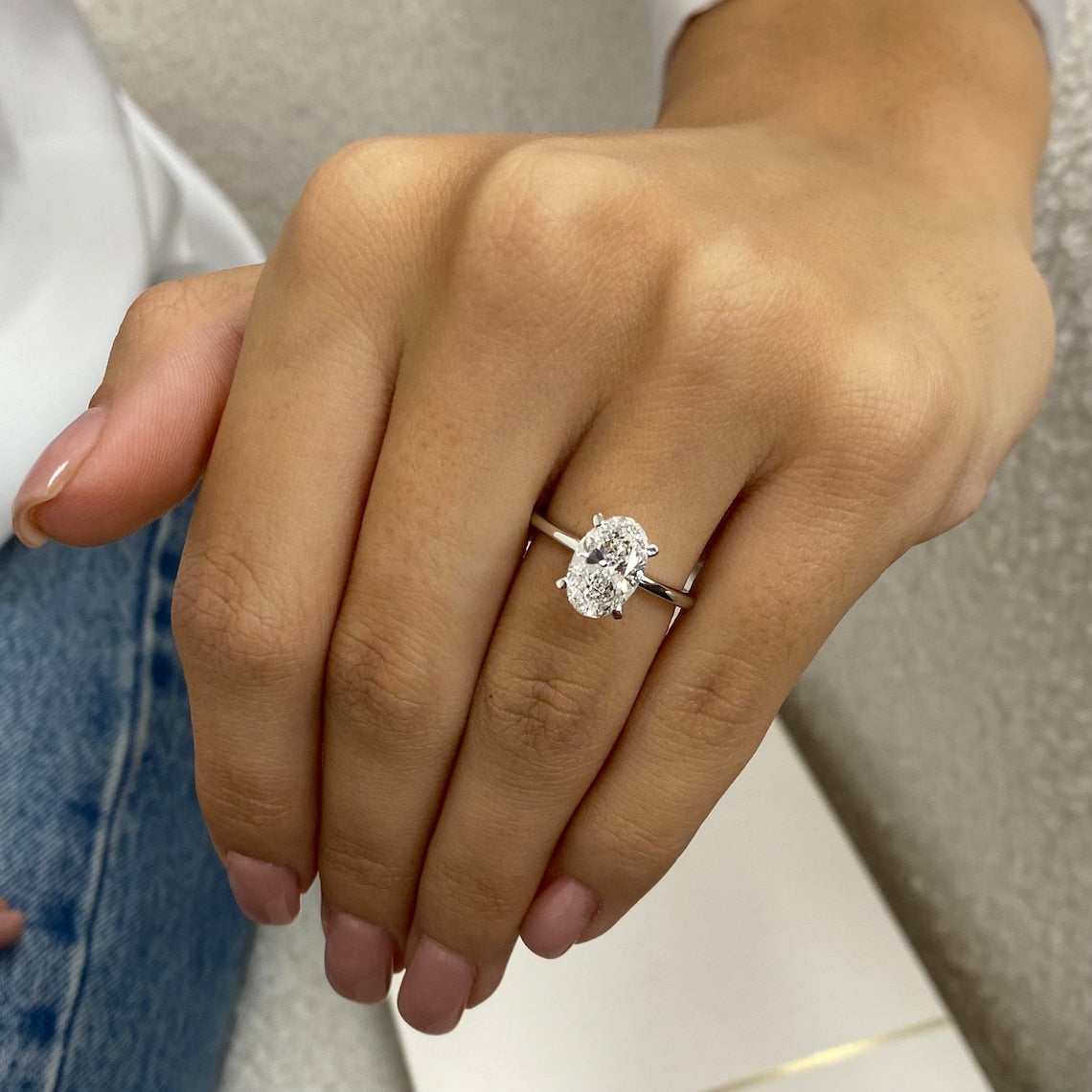 1.50 CT Oval Moissanite Hidden Halo Engagement Ring