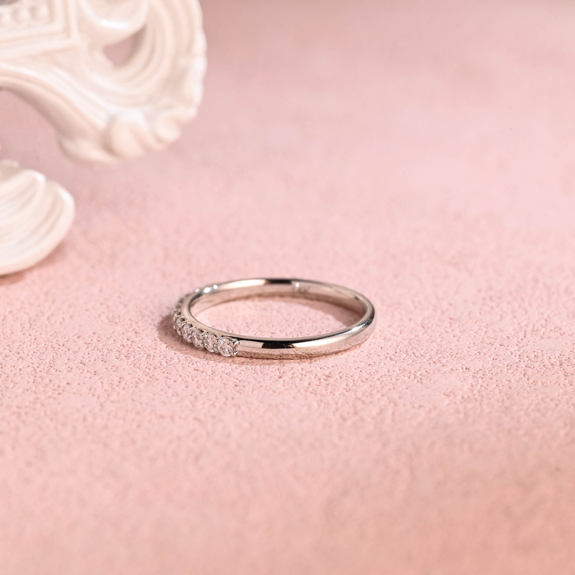 0.35 TCW Round Moissanite Minimalist Wedding Band