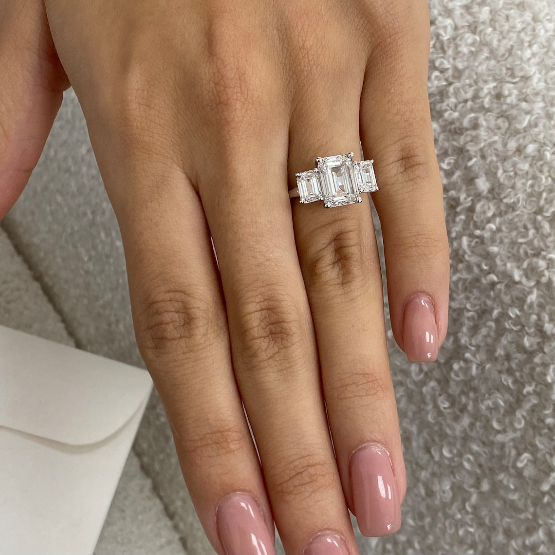 3.0 CT Emerald Moissanite Three Stone Engagement Ring