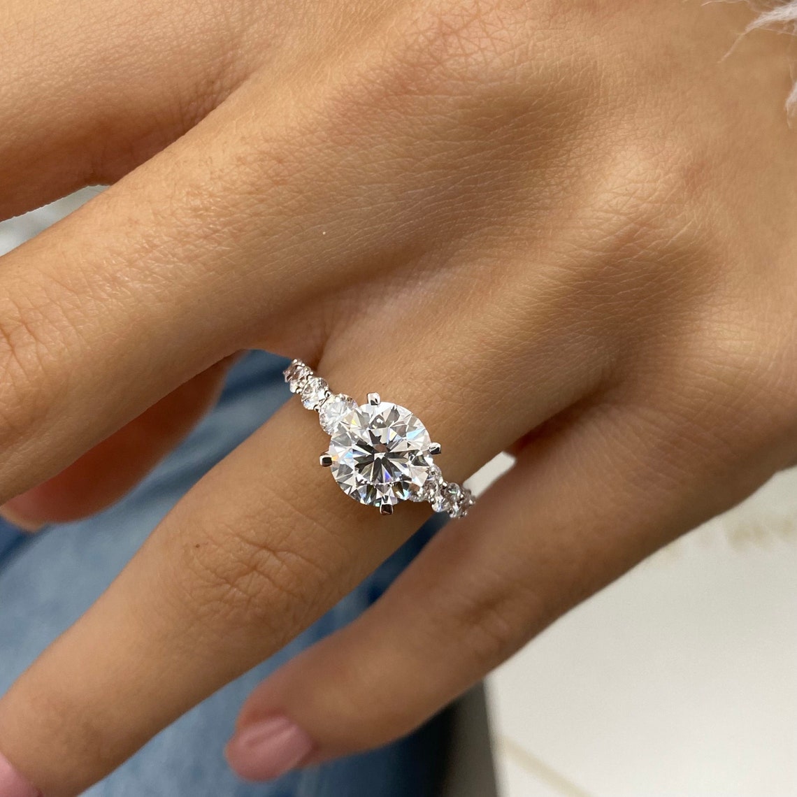 2.0 CT Round Moissanite Pave Setting Engagement Ring
