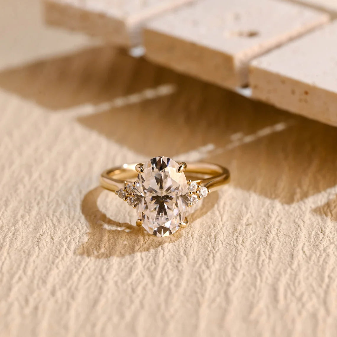1.50 CT Oval Cut Cluster Diamond Moissanite Engagement Ring