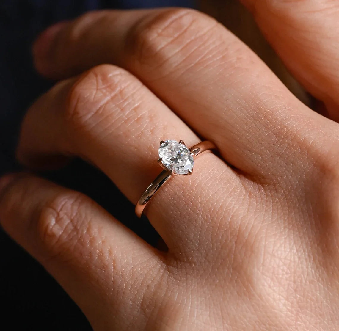 1.0 CT Oval Diamond Solitaire Moissanite Engagement Ring