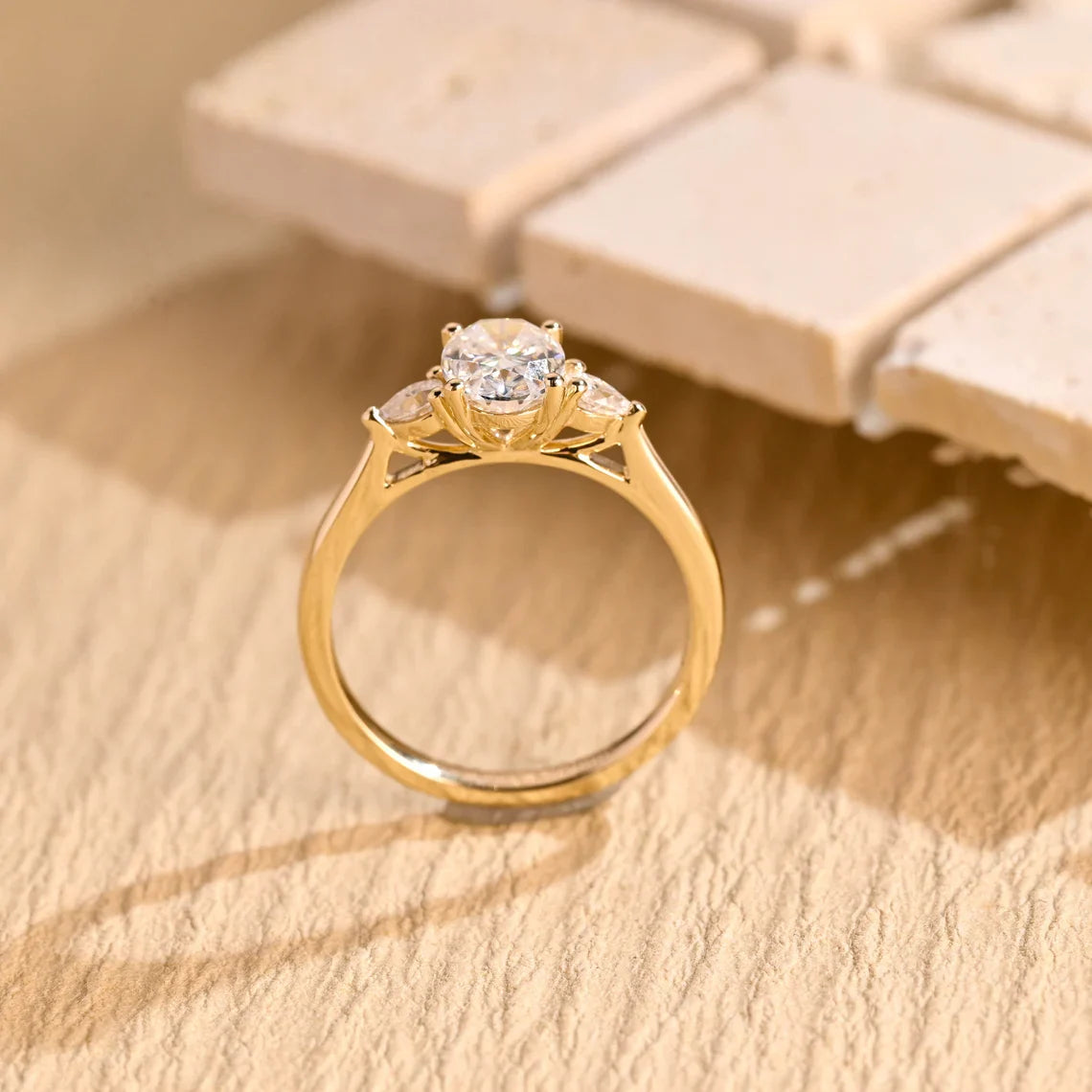 1.0 CT Oval Cut Three Stone Moissanite Engagement Ring