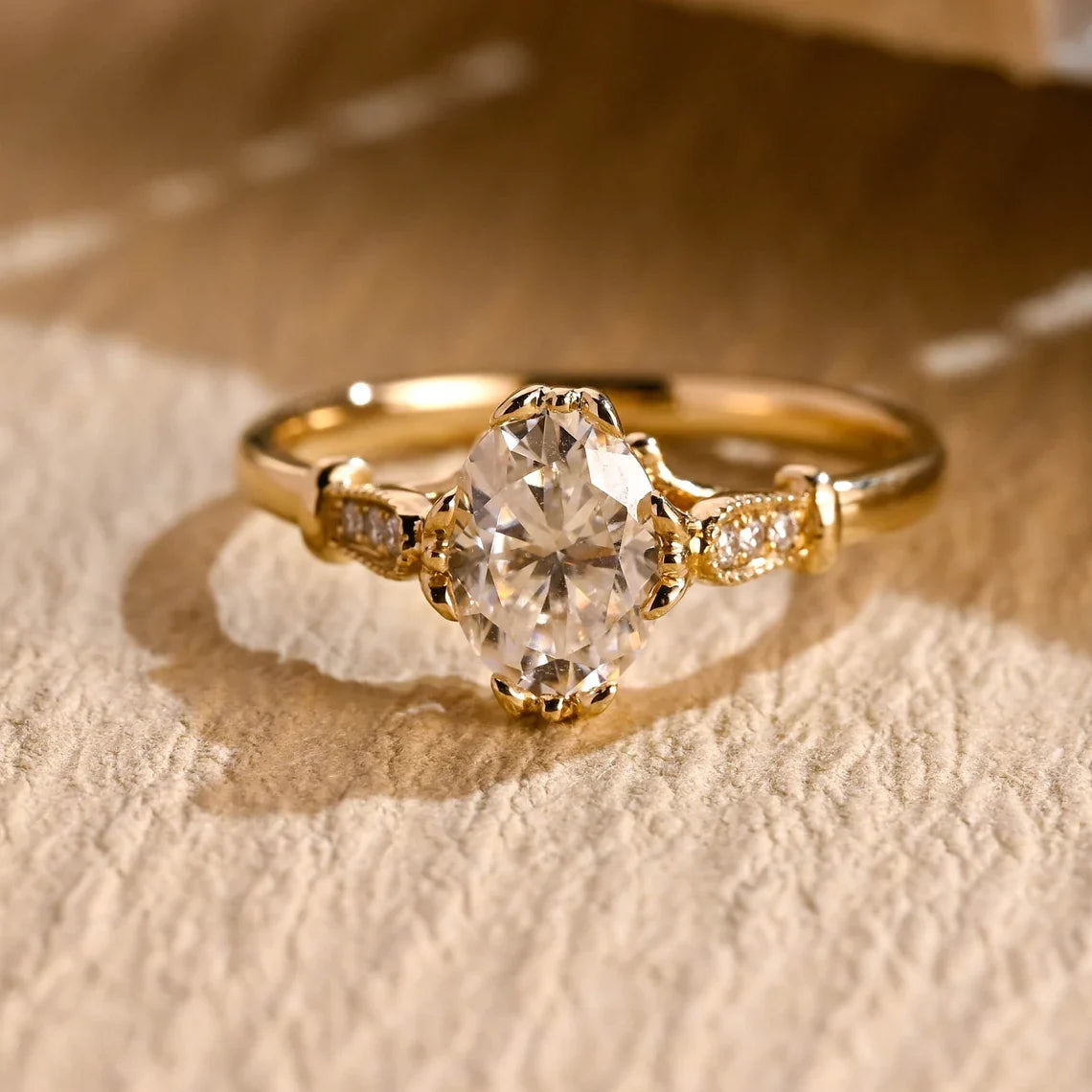 1.0 CT Oval Cut Vintage Cluster Moissanite Engagement Ring