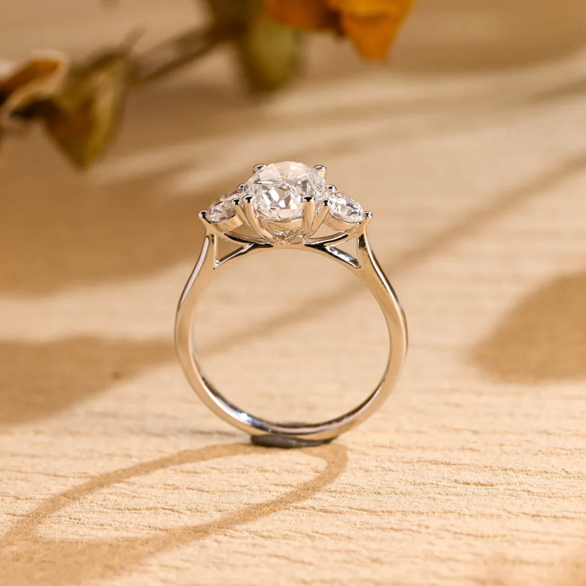 1.0 CT Oval Cut Three Stone Moissanite Engagement Ring