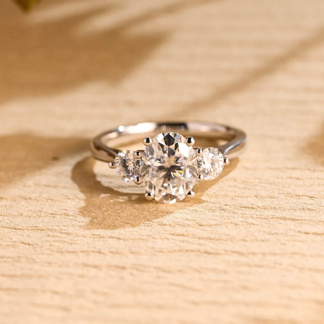 1.0 CT Oval Cut Three Stone Moissanite Engagement Ring