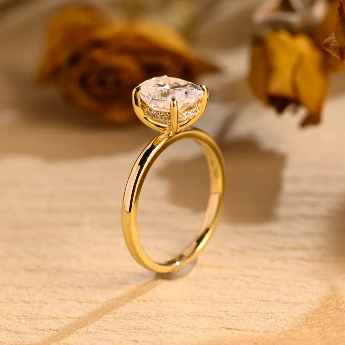 1.0CT Oval Cut Hidden Halo Moissanite Engagement Ring