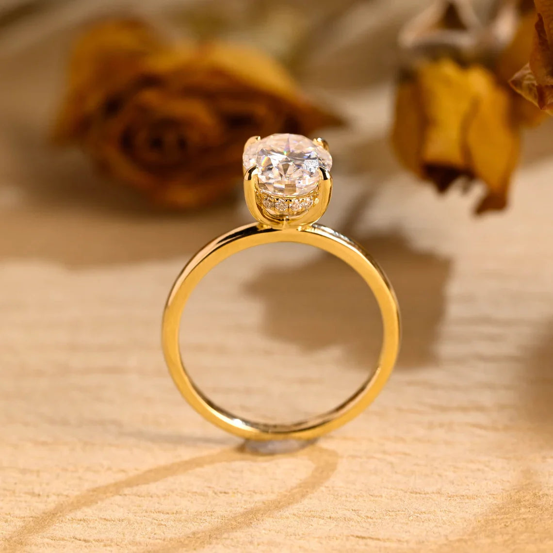 1.0CT Oval Cut Hidden Halo Moissanite Engagement Ring