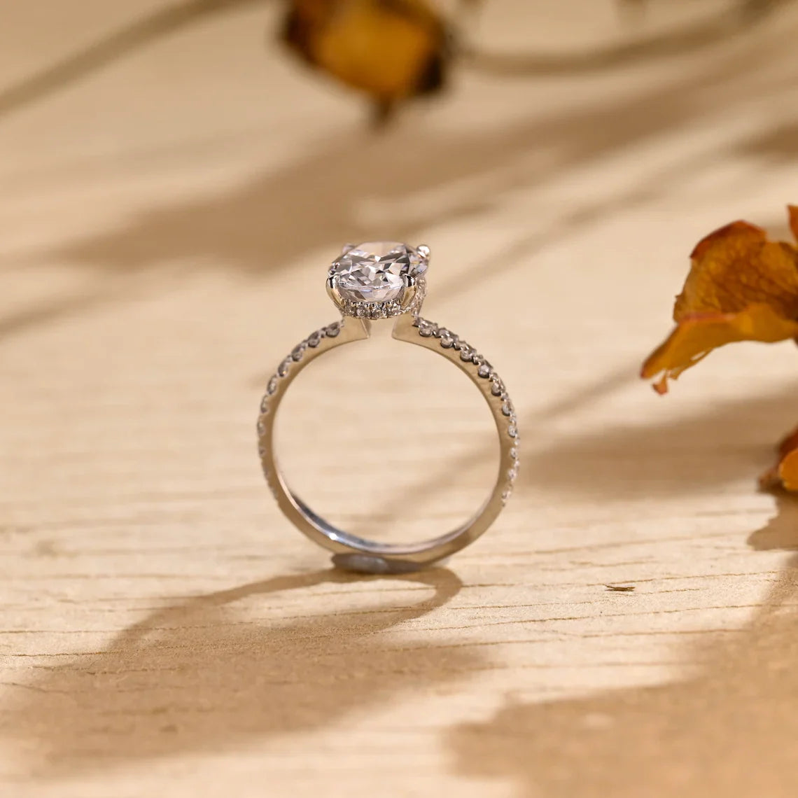 1.0 CT Oval Cut Hidden Halo Moissanite Engagement Ring