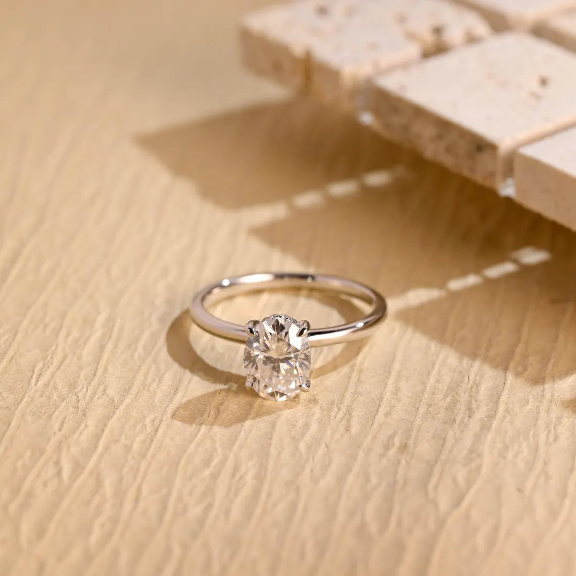 1.0CT Oval Cut Hidden Halo Moissanite Engagement Ring