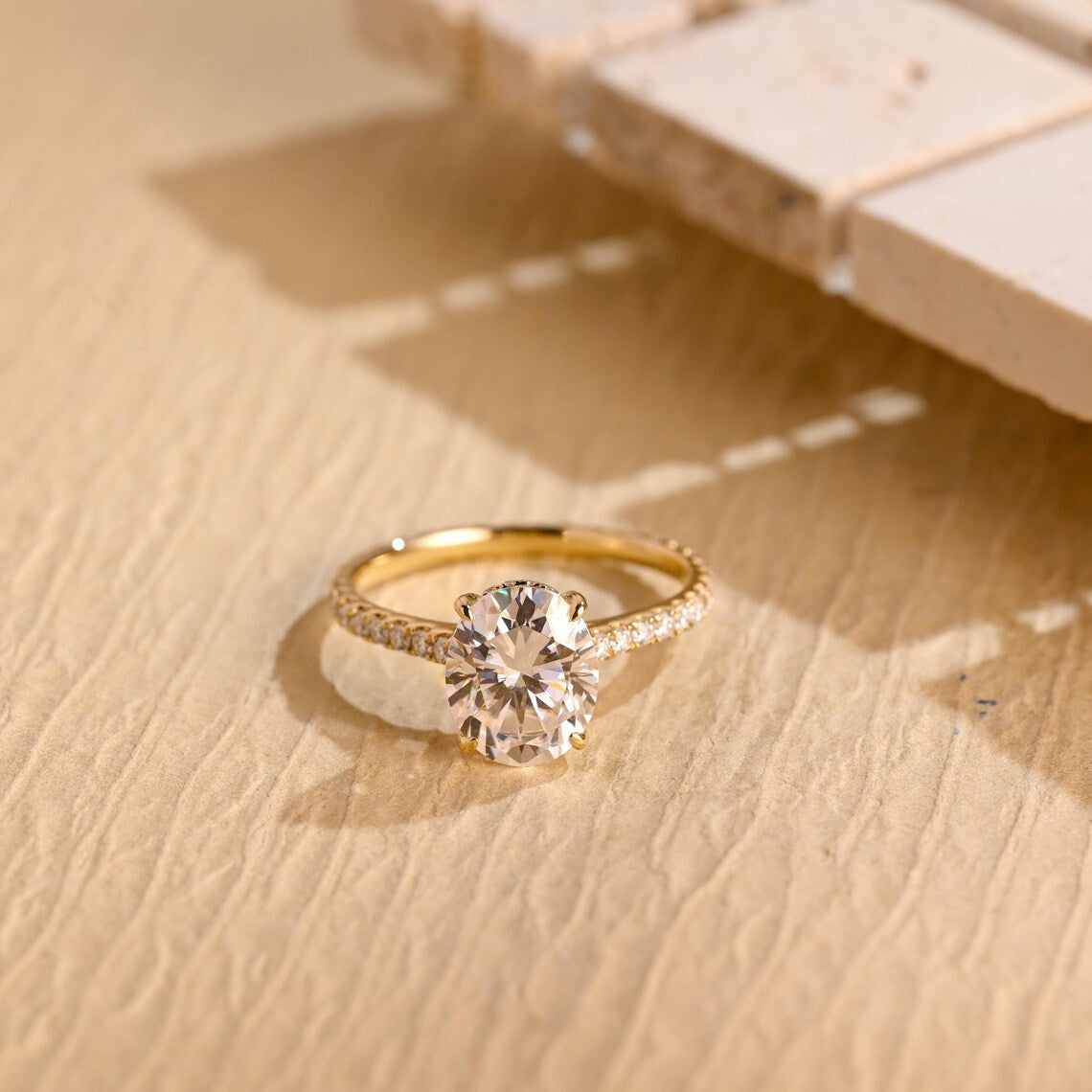 1.0 CT Oval Cut Pave Setting Moissanite Engagement Ring