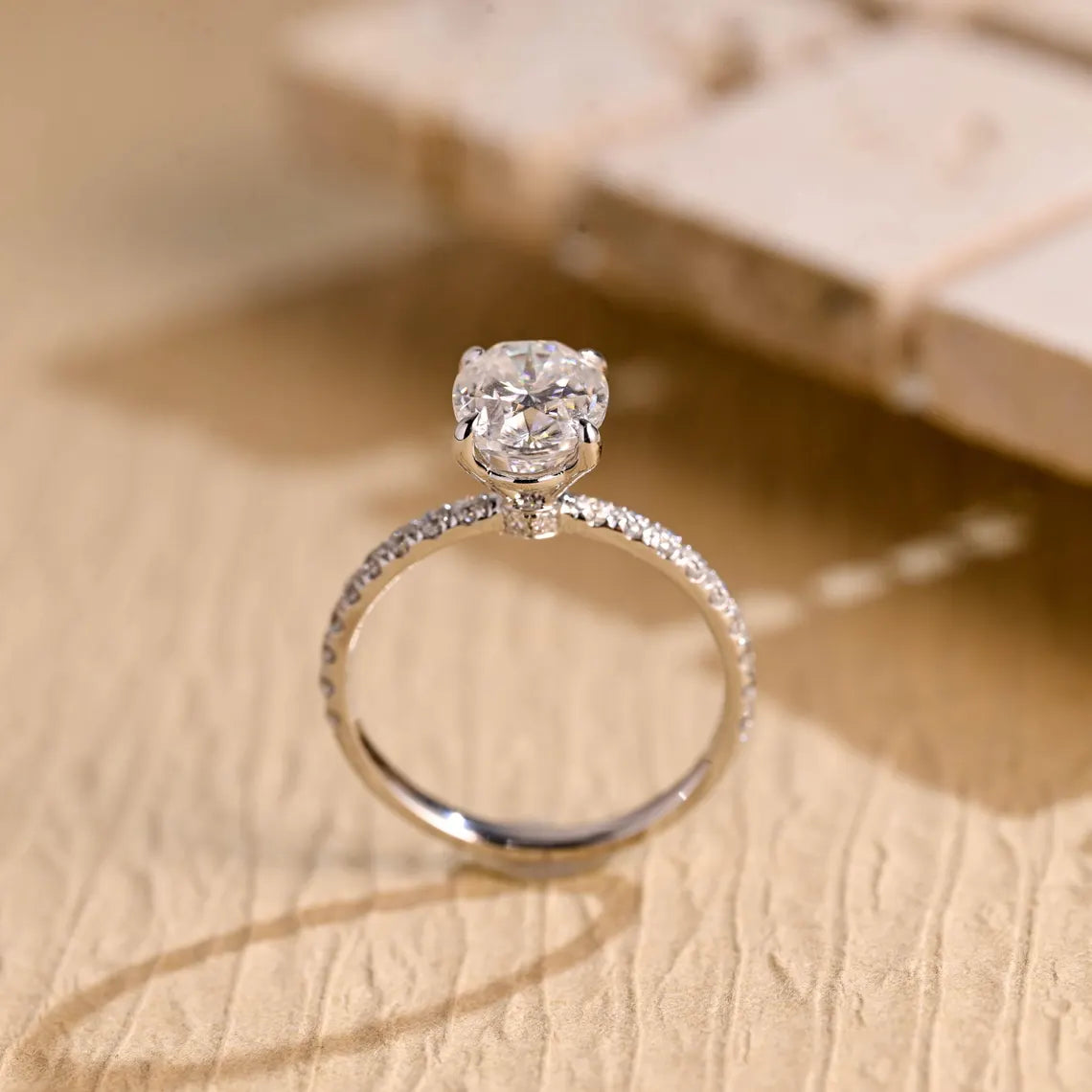 1.0 CT Oval Cut Pave Setting Moissanite Engagement RIng