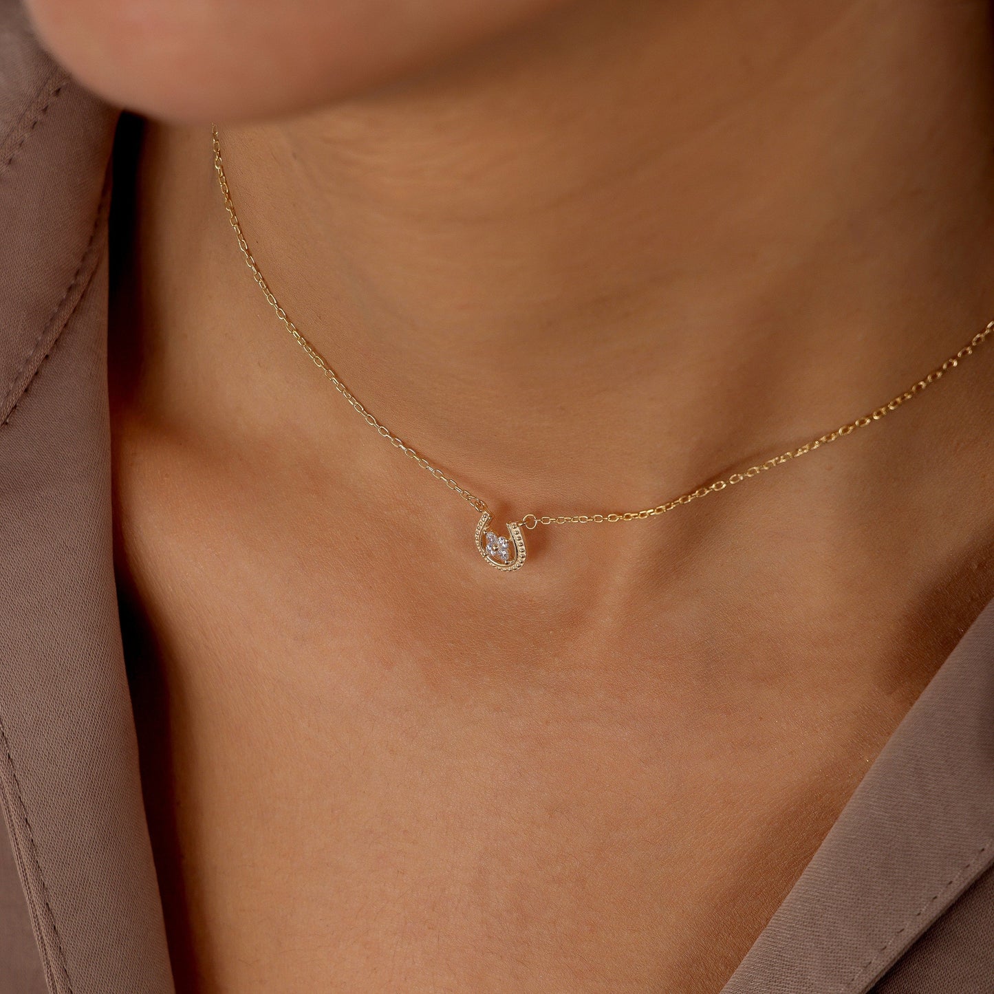 0.10 TCW Round Moissanite Tiny Horseshoe Necklace