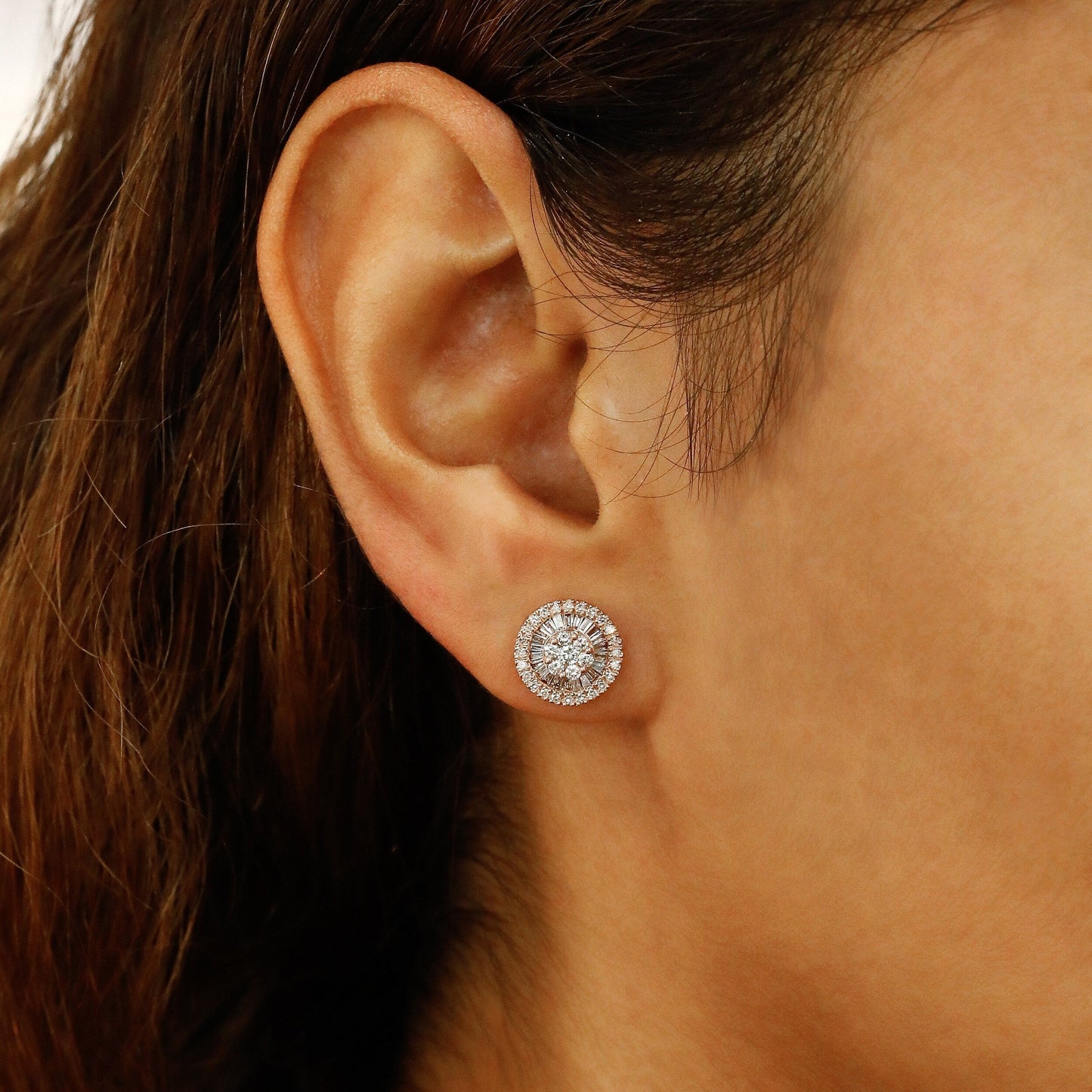 0.83 TCW Round & Baguette Moissanite Diamond Cluster Stud Earrings