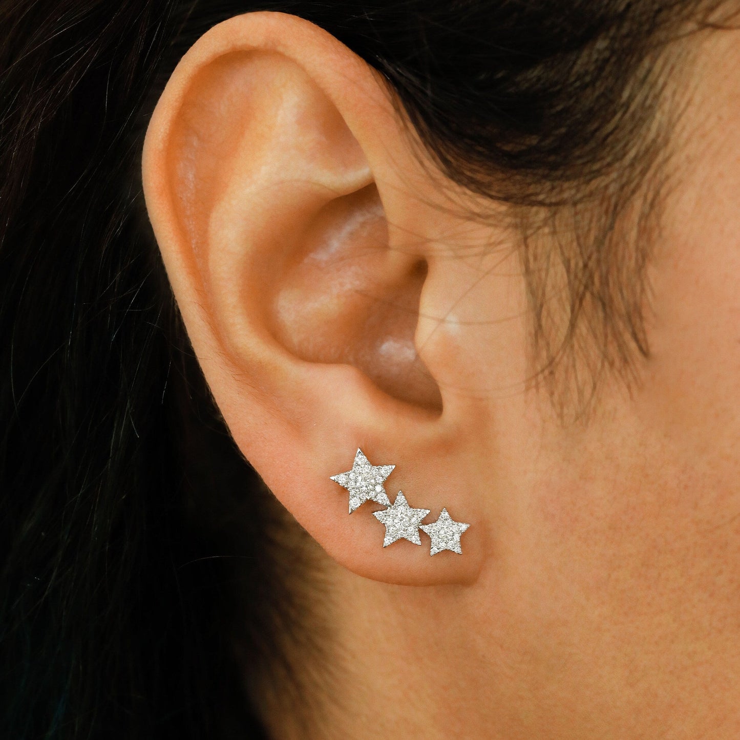 0.45 TCW Round Moissanite Diamond Trio Ear Crawler Earrings